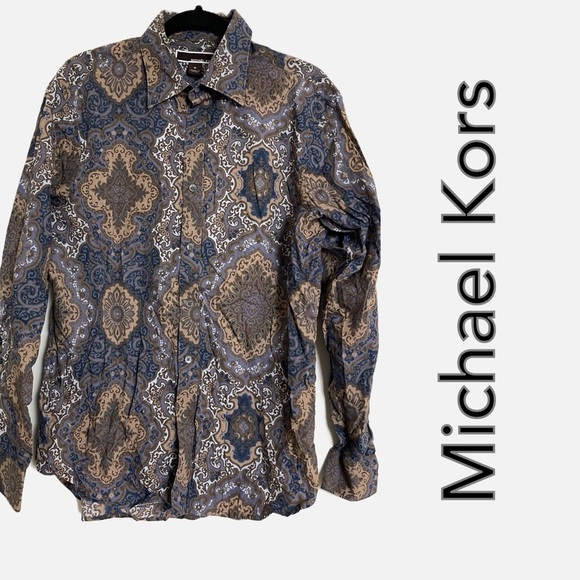 Michael Kors Men’s Classic Fit  Paisley Button-Up Shirt - Medium - Picture 1 of 7